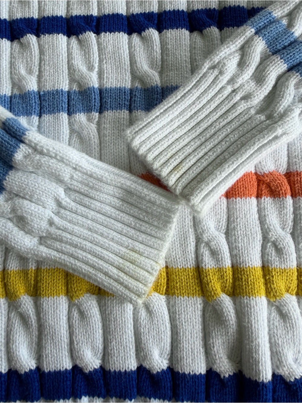 Polo Ralph Lauren Julianna White Striped Cable Knit Sweater Cotton Size Small - Picture 9 of 11